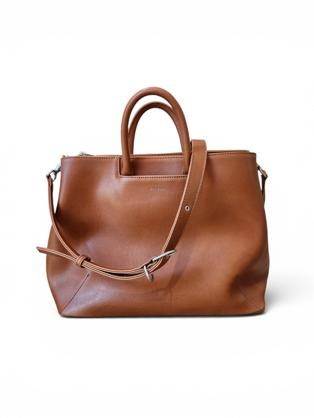 Matt & Nat Brown Vegan Leather Weekend Travel Tote Bag with Shoulder Strap New
